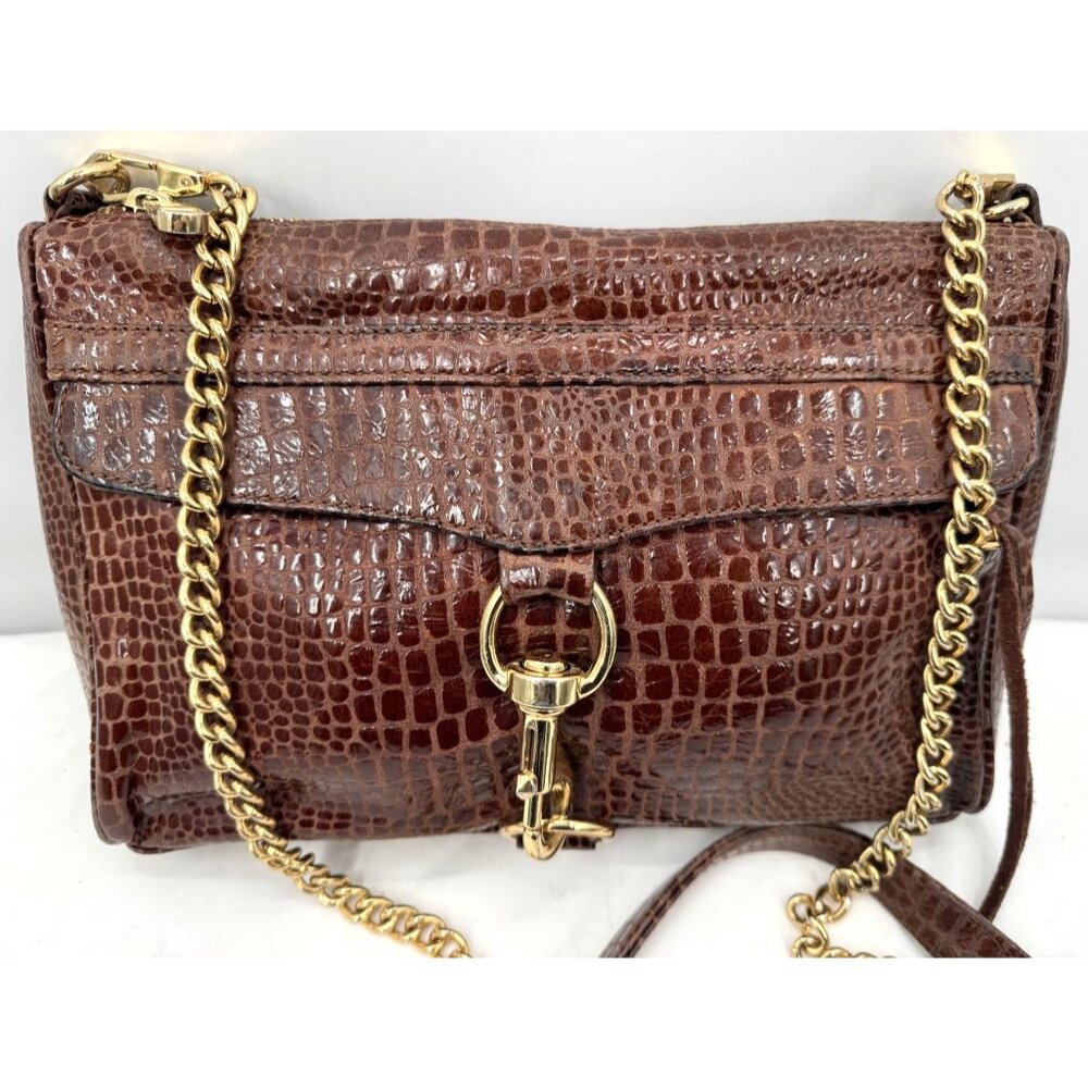 REBECCA MINKOFF Brown Croc Embossed Lux Leather MAC Crossbody Bag Handbag Purse